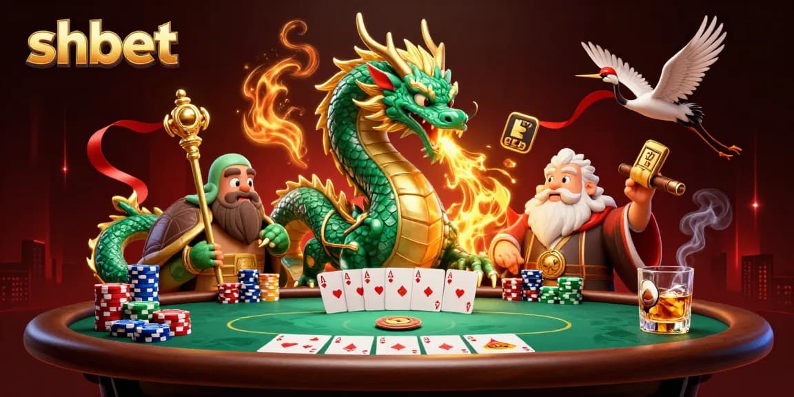 Experience shbet’s thrilling casino action with a majestic dragon and poker elements.