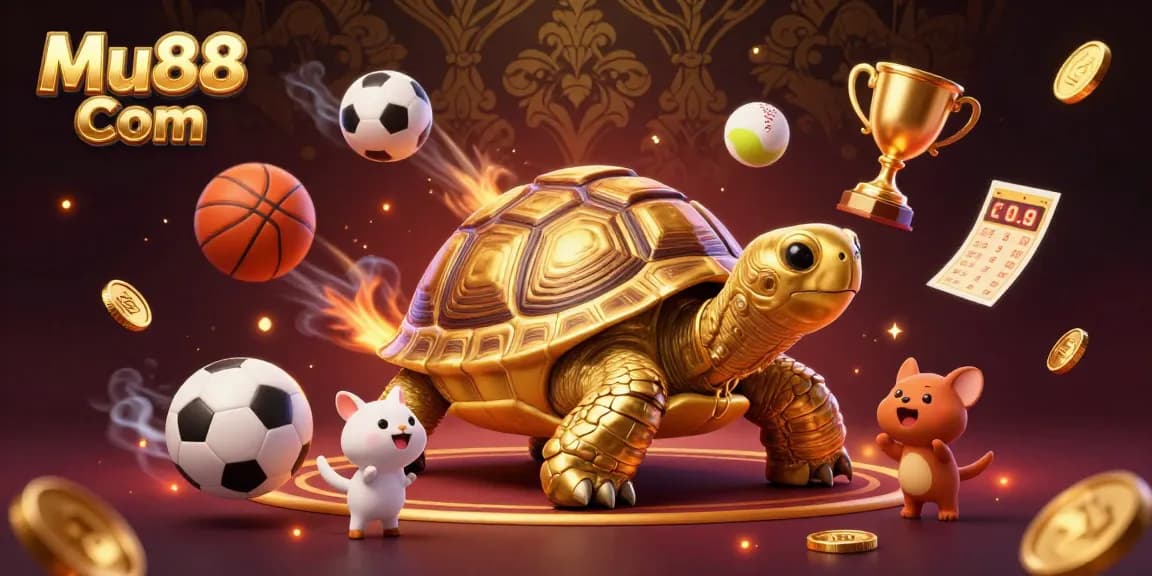 Engage with Mu88 Com's thrilling casino experience featuring a dynamic 3D illustration of exciting games and rewards.