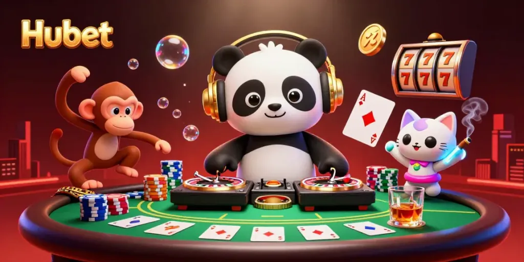Spinning the roulette wheels at Hubet, join the vibrant casino scene with lively characters and immersive game elements.