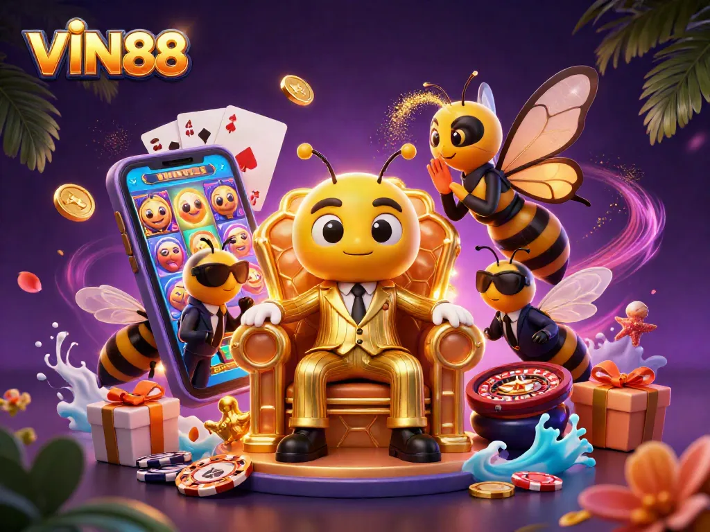 Experience thrilling jackpots and games at VIN88 with vibrant 3D casino elements and characters.