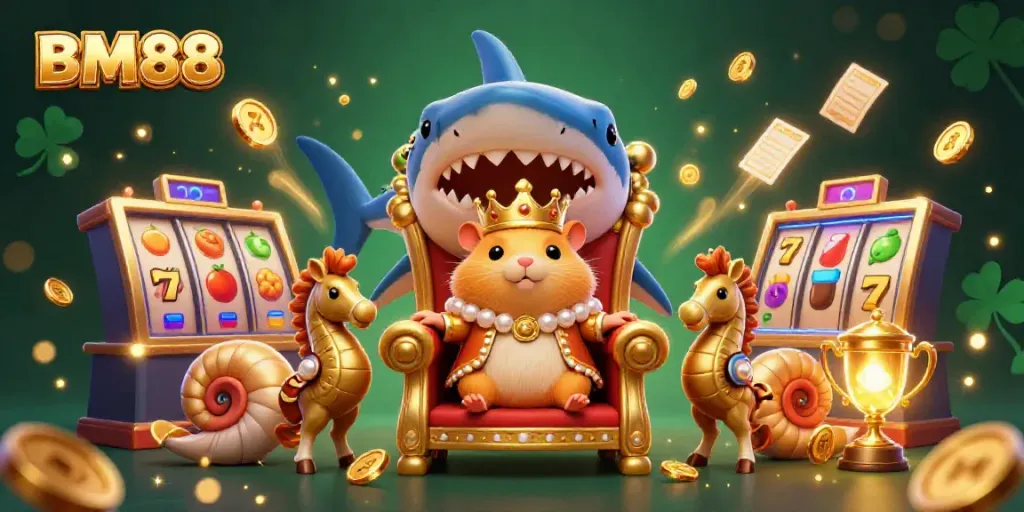 Engage in the thrilling world of BM88, where the golden hamster king rules over slot machines and treasure.