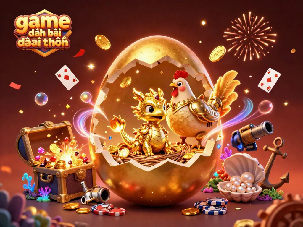 Experience game đánh bài đổi thưởng with a golden dragon and poker chips amidst a vibrant casino scene.