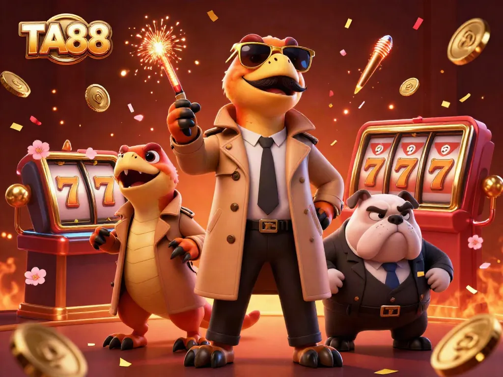 Experience excitement at TA88 with raptors in a trench coat entering a VIP lounge surrounded by casino elements.