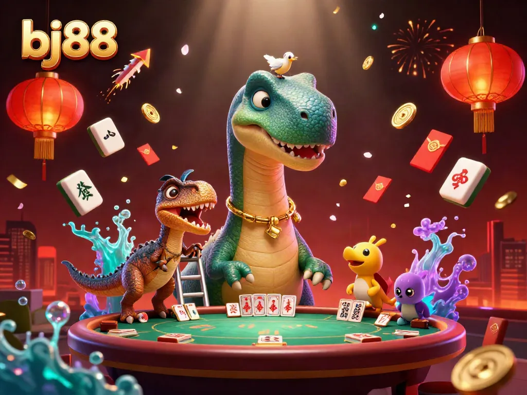 Engage with the vibrant casino scene as a clever raptor deals cards to a towering brontosaurus at bj88.