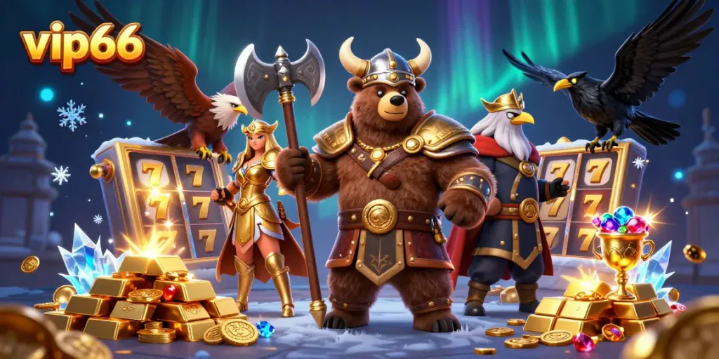Experience the excitement of gaming at vip66 with a vibrant illustration of characters in a casino setting.
