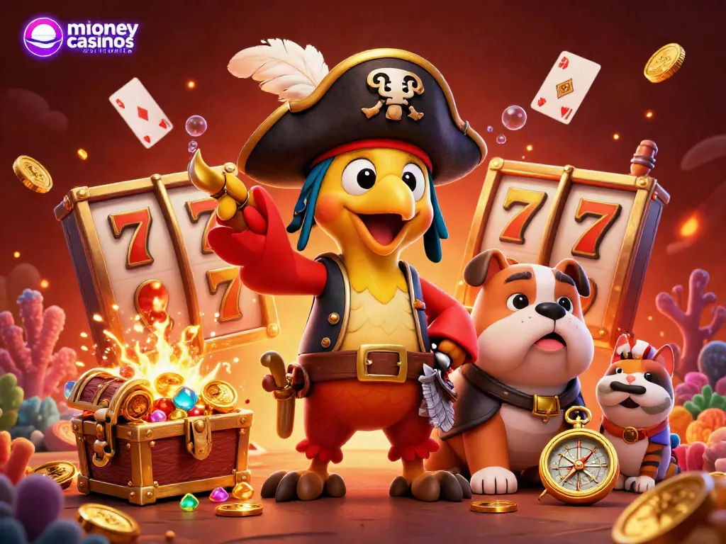 Experience the excitement of real money casinos Australia with this vibrant 3D pirate illustration featuring gaming elements.