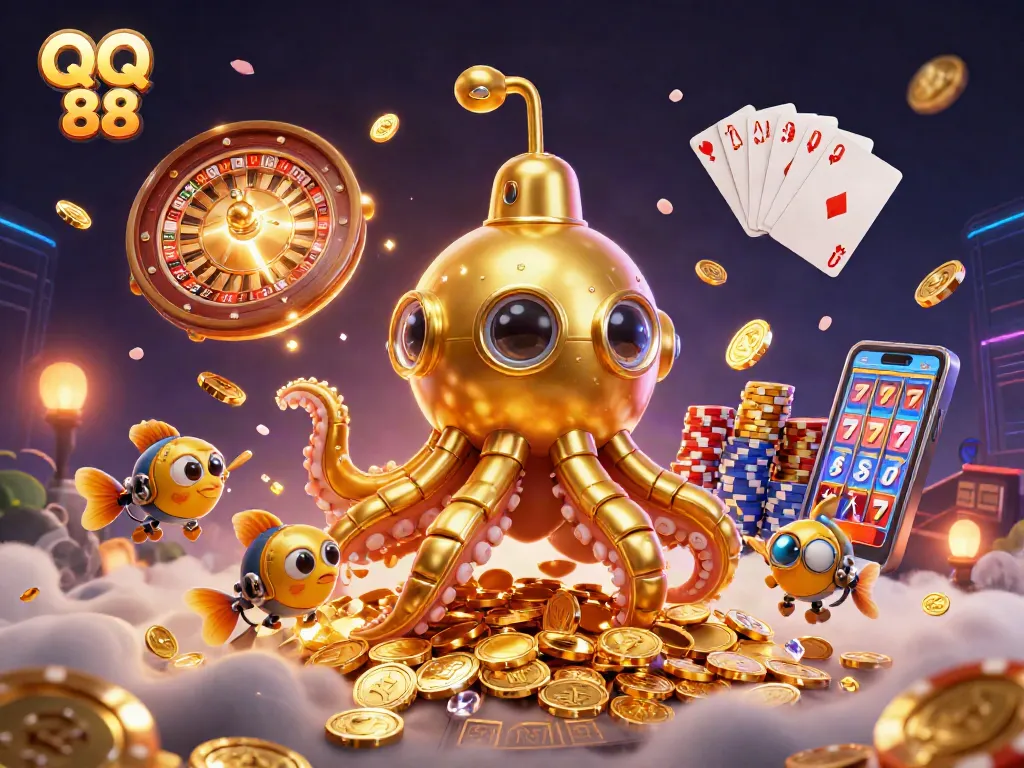 Join the excitement of QQ 88 as you navigate through golden coins and vibrant casino elements.