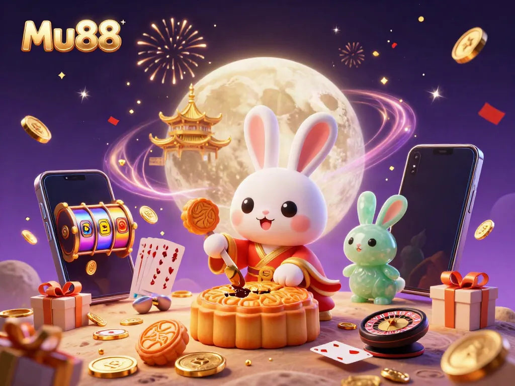 Experience thrilling slot game moments with Mu88's captivating lunar-themed illustration.