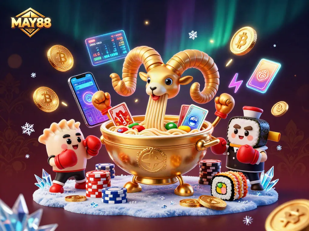Engage in thrilling bets at MAY88 with a vibrant 3D scene showcasing cartoon characters in a lively casino atmosphere.