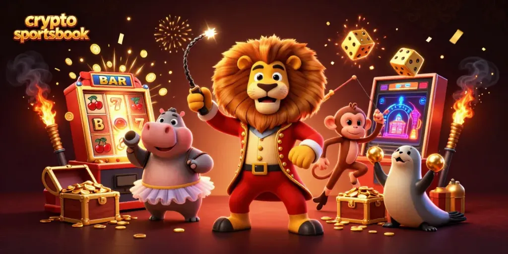Experience exciting action at a crypto sportsbook with colorful casino-themed characters and elements.