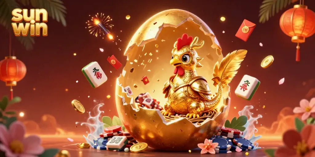 Experience the thrill of sun win with a golden dragon and poker chips in a vibrant casino atmosphere.