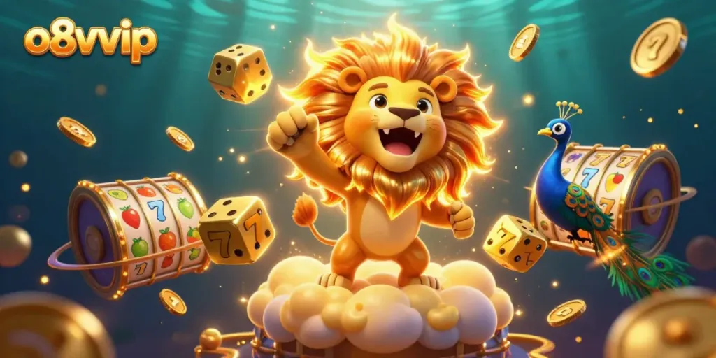 Experience thrilling wins at o8vvip with an engaging 3D casino illustration showcasing exciting game elements and characters.