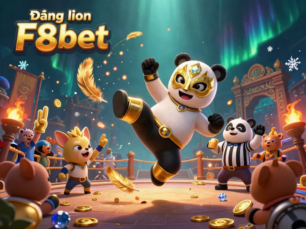 Engage in thrilling action with Đăng nhập F8bet as a 3D panda wrestler battles in a vibrant gambling arena.