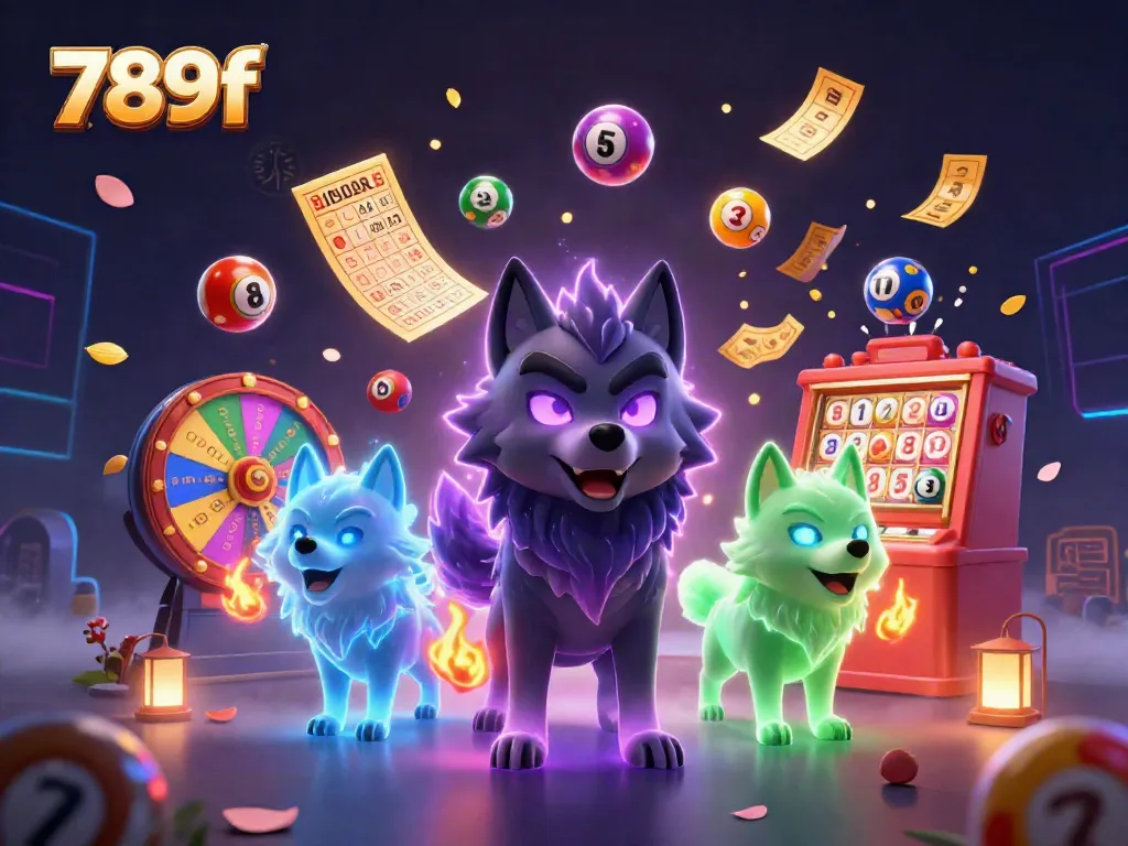 Experience thrilling gameplay at 789f with vibrant lottery elements and mythical wolf companions.