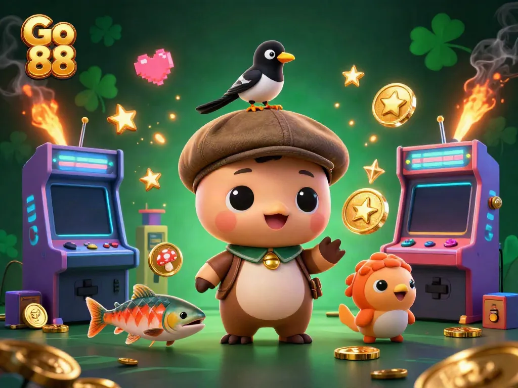 Engage with the vibrant Go 88 casino environment filled with gold coins and playful characters.