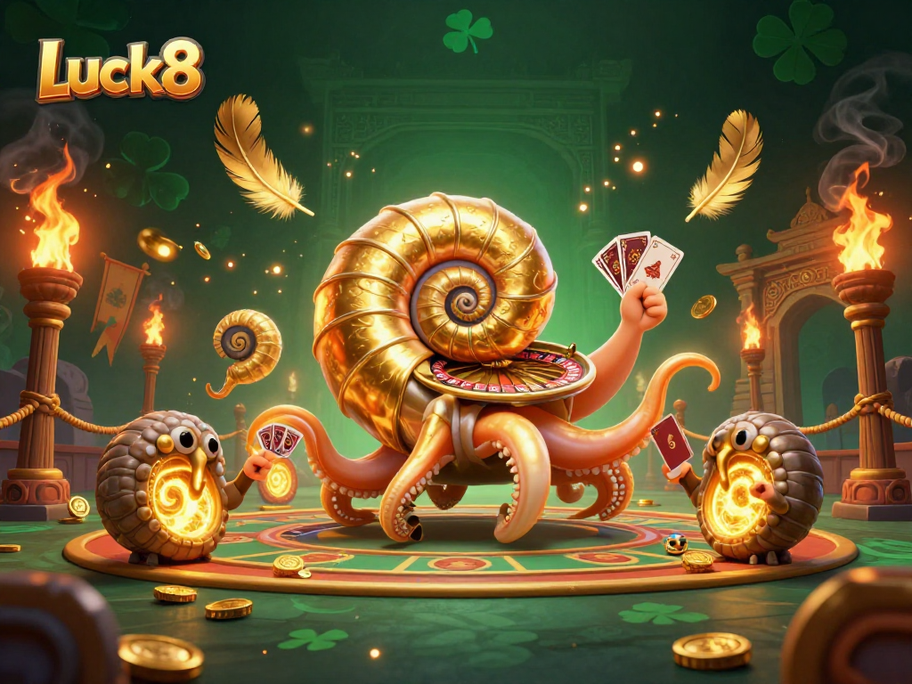 Experience thrilling gameplay with Luck8's vibrant casino adventure featuring a giant nautilus and glowing ammonites.