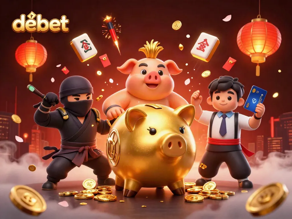 Experience thrilling gameplay with debet, featuring vibrant characters surrounded by casino elements.