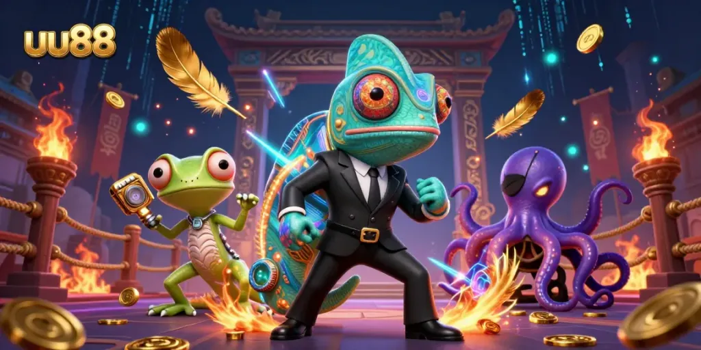 Experience the thrill of gambling with uu88 in a vibrant 3D digital casino scene.