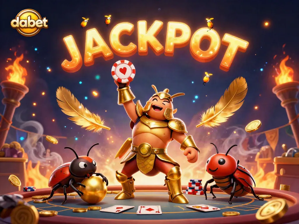 Spin the dabet wheels with a victorious beetle in gladiator armor amidst shining poker elements.