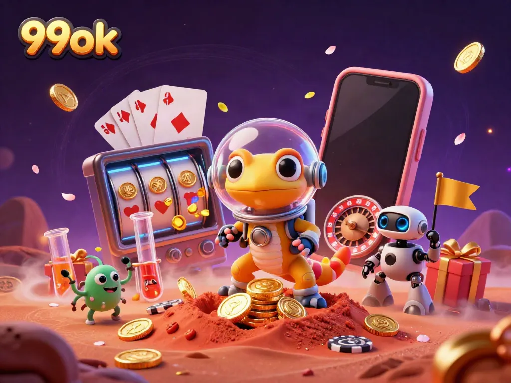 Experience casino adventure with the 99ok Martian gecko discovering treasures on Mars!