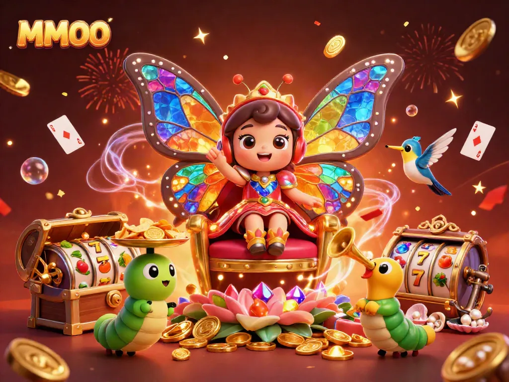 Experience the thrill of MMOO casino games with vibrant characters and dazzling slot elements.