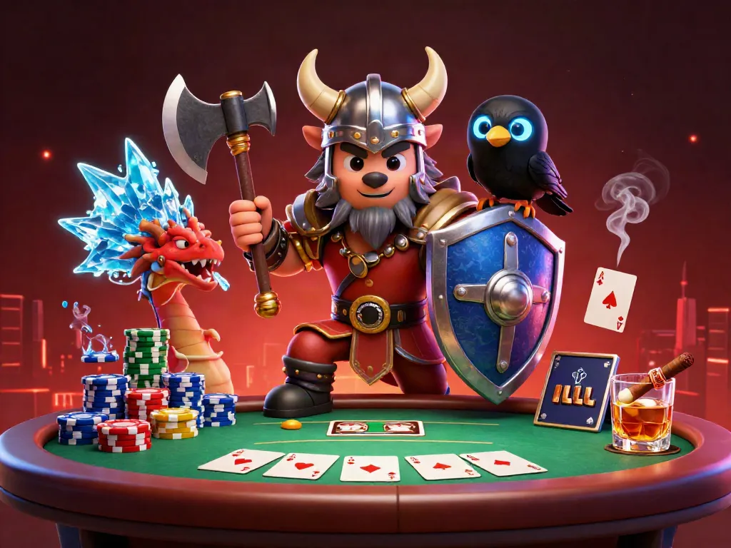 Engage with GO88's immersive casino experience featuring a Viking wolf warrior, dragon, and casino elements.