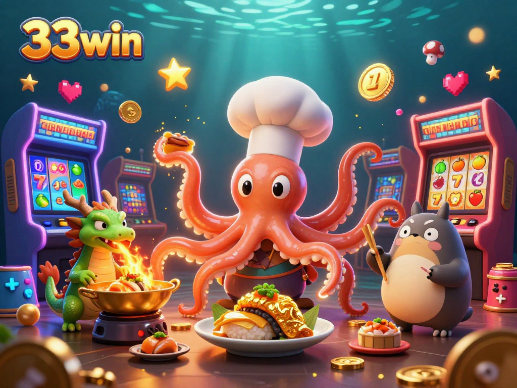 Experience exciting winning moments with 33win's vibrant 3D casino illustration representing dynamic slots gameplay.