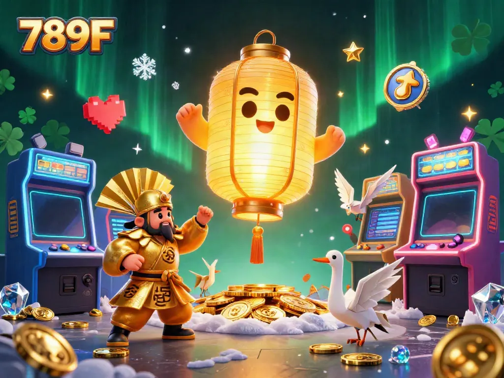 789F showcases a vibrant online casino scene with golden lanterns and gaming elements.