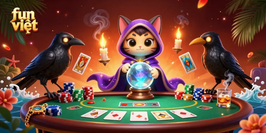 Experience fun việt with this vibrant 3D casino scene featuring mystical characters and rich gaming elements.