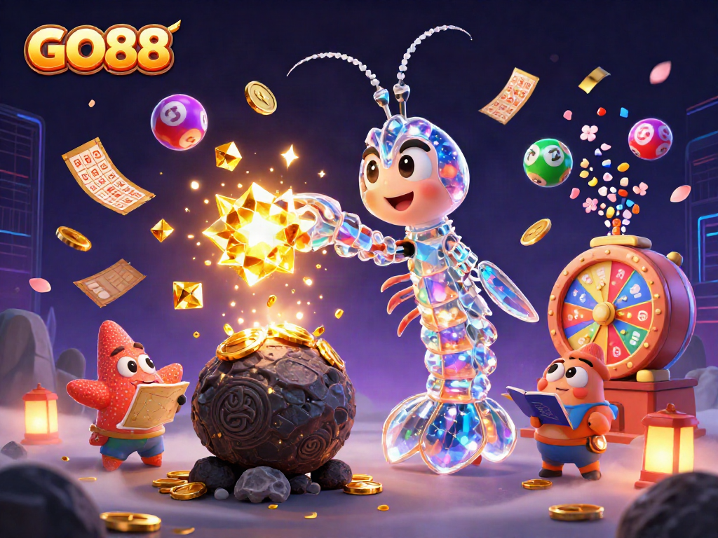 Experience the excitement of GO88 with vibrant lottery action and stunning characters in this immersive casino scene.