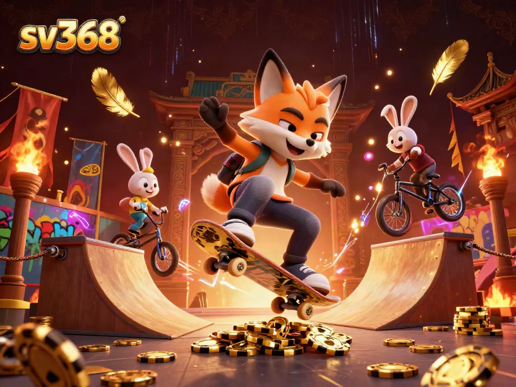 Experience the thrill of sv368 as cartoon characters perform in a vibrant casino-inspired scene.