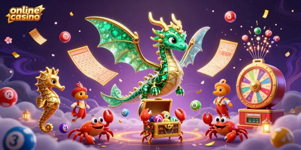 Immerse in an enchanting online casino scene featuring a jeweled sea dragon and dynamic game elements.