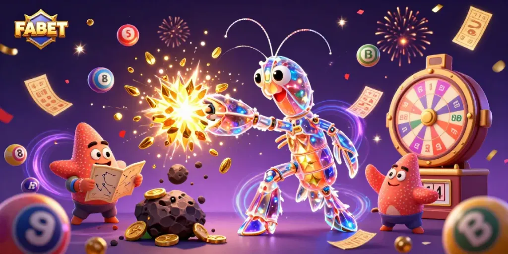 Experience FABET's thrilling moment as a galactic samurai shatters an asteroid, showering gems and coins.