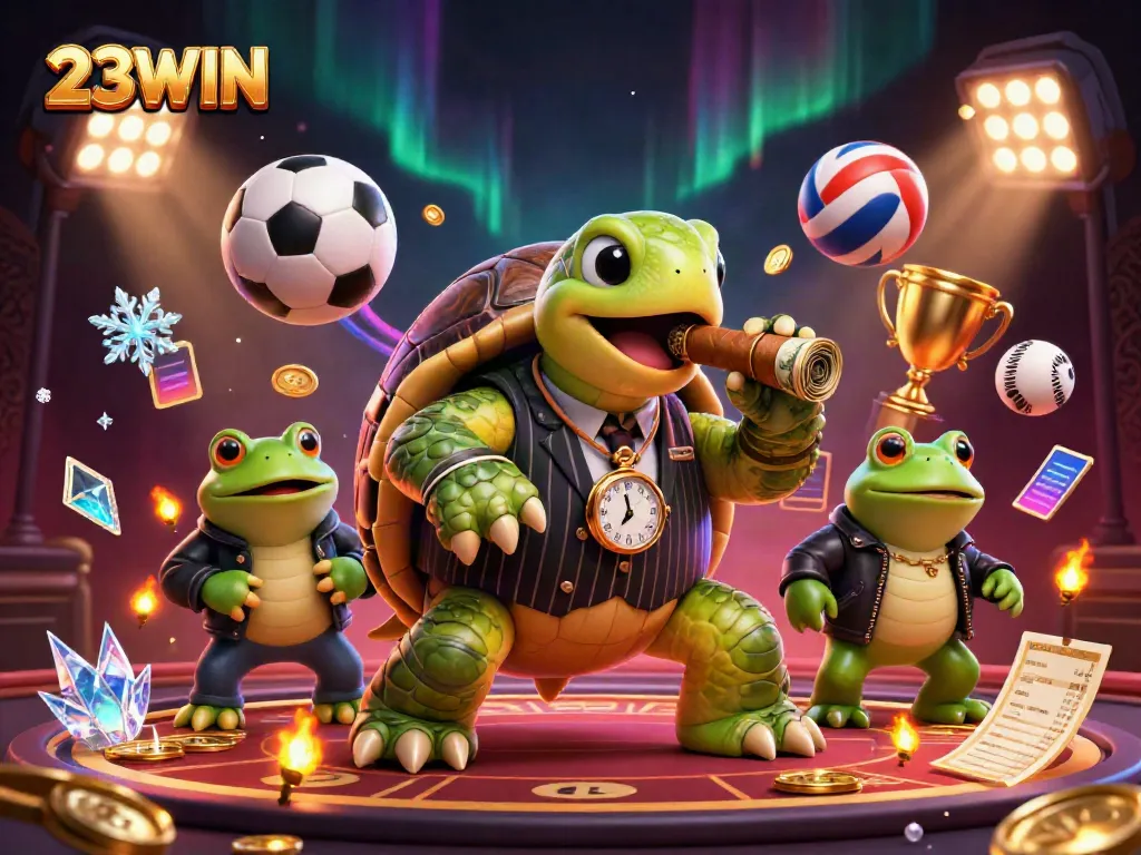 Experience dynamic gameplay with 23WIN as a massive turtle mobster and bullfrog enforcers bring the casino scene to life.