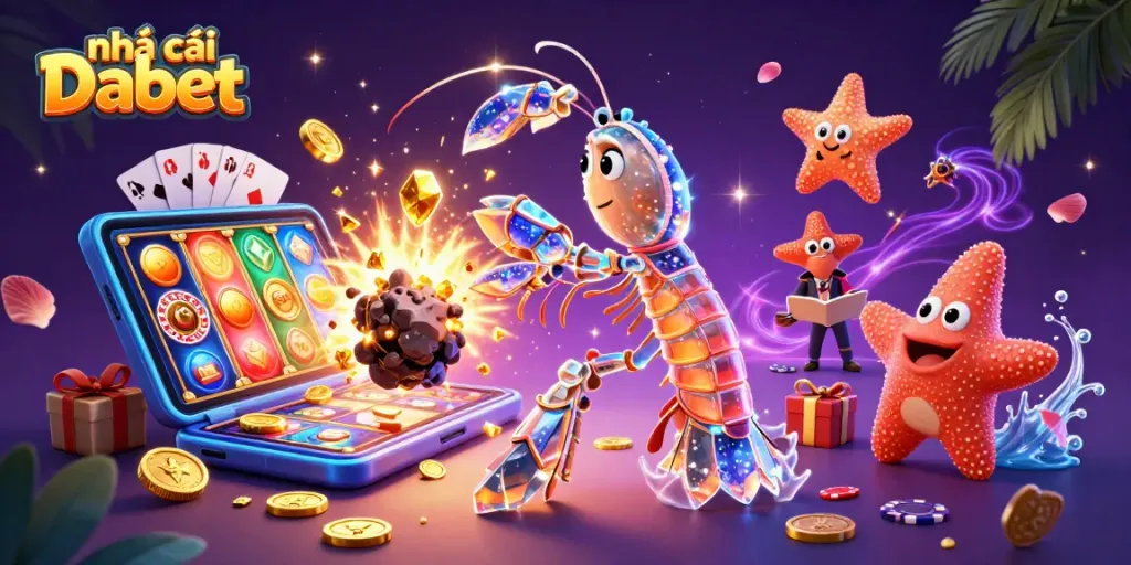 Experience the thrill at nhà cái Dabet with vibrant games and gold coins erupting from dynamic scenes.