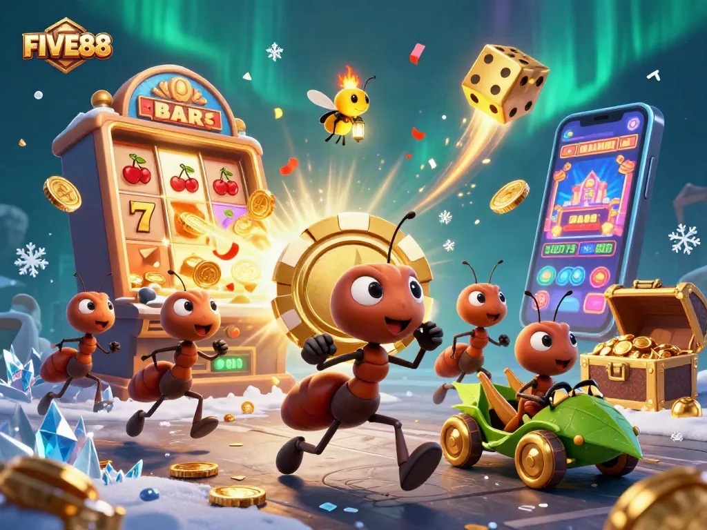 Experience the thrill of FIVE88 with animated casino heist characters celebrating big wins!