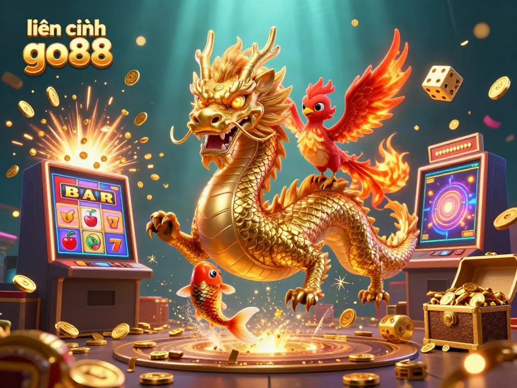 Engage with the vibrant gaming world of liên hệ go88 featuring a majestic dragon and dynamic casino elements.