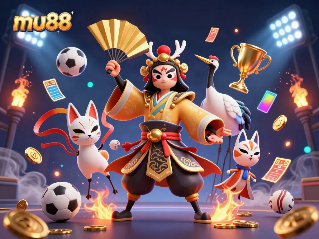 Engage in thrilling gaming at mu88 with sports and casino elements visually represented in vibrant illustration.
