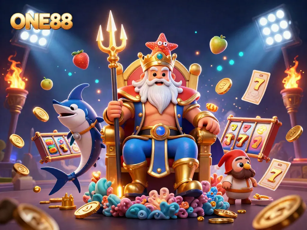Experience the vibrant world of ONE88 with dynamic slot game elements and engaging characters.