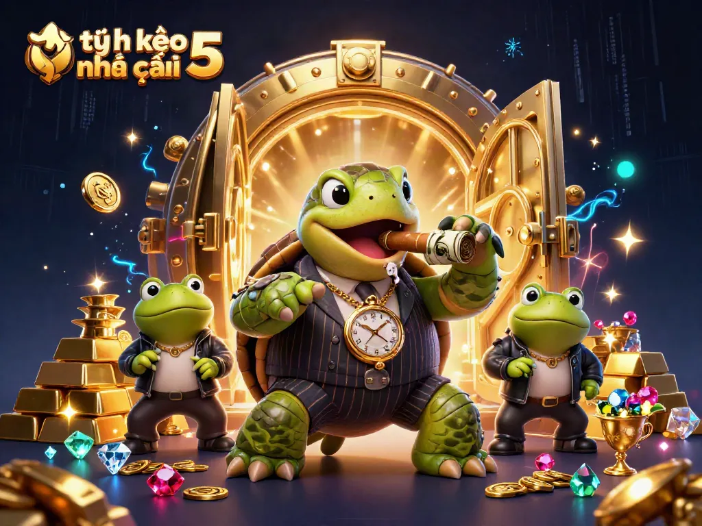 Experience tỷ lệ kèo nhà cái 5 with engaging characters and vibrant casino elements in this dynamic illustration