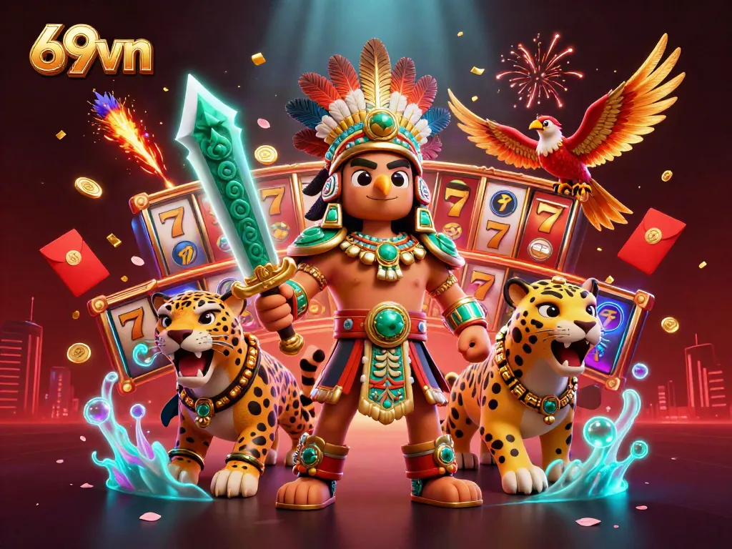 Experience thrilling casino action with 69vn as animated warriors celebrate winning jackpots!