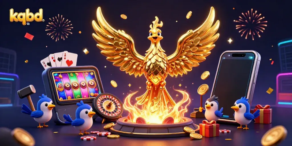 Experience thrilling bets and winnings with kqbd chau a, showcasing a mythical phoenix in a vibrant casino scene.