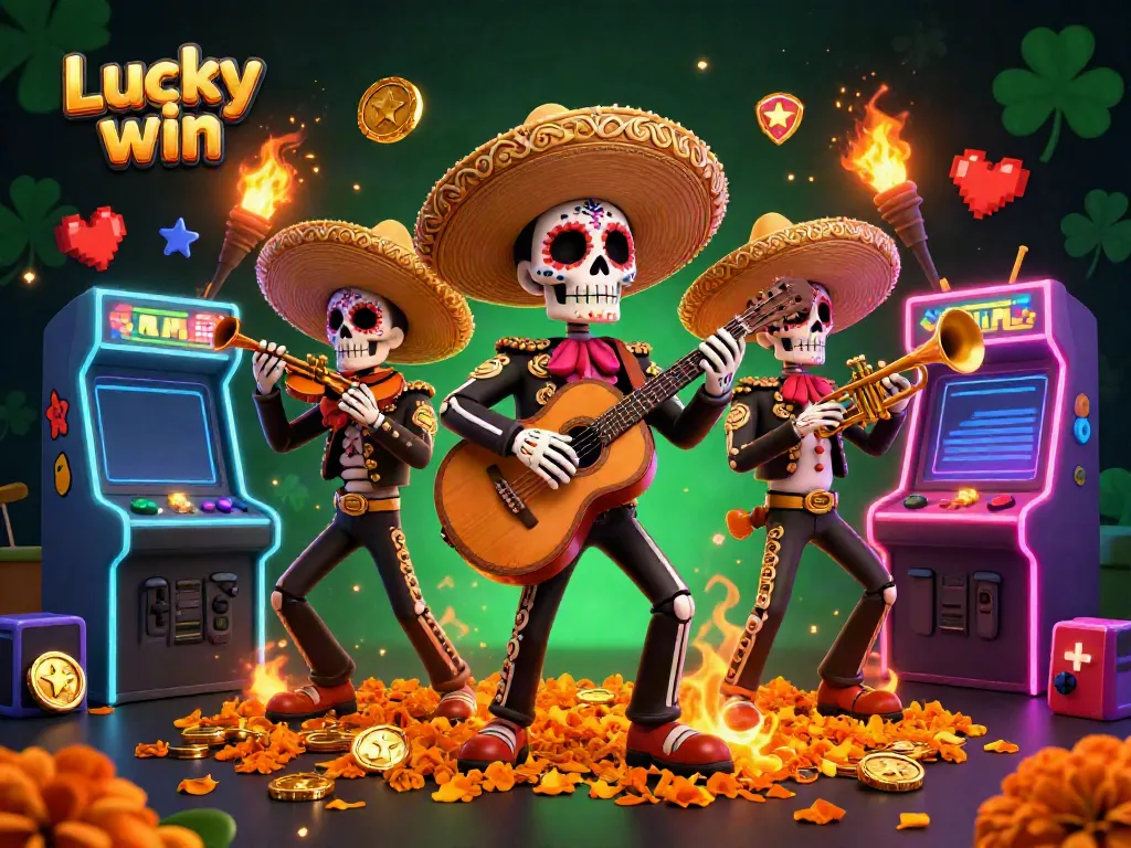 Experience the vibrant celebration of gaming at Lucky win with a festive mariachi band.